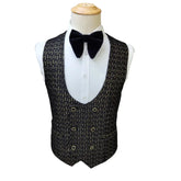 Black and White Men's Suit 3-piece Gold Palace Print Road Wedding Costume Men Clothing Wedding Suits for Men